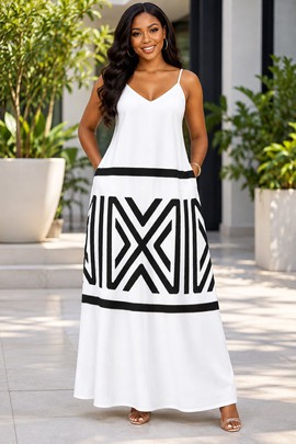 Robe longue élégante à imprimé zèbre et col V pour femme Safari | Robe longue à imprimé zèbre | Bynelo