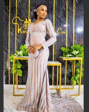 Emily Silver Mermaid Prom dress, wedding lace gown, long dresses, African women dresses