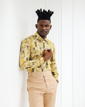 A brown, beach plants prints vintage club collar casual shirt.