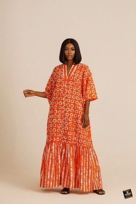 Radiant Orange Batik Print Maxi Boubou