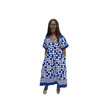 Blue and White Flared Midi Dress