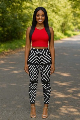 Leggings à imprimé géométrique, motif bogolan noir et blanc