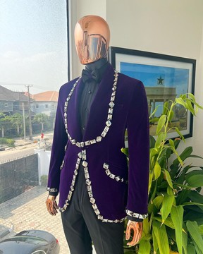 An egg plant purple velvet shawl lapel tuxedo suit
