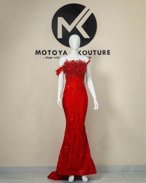 SCARLET CRYSTAL MERMAID GOWN
