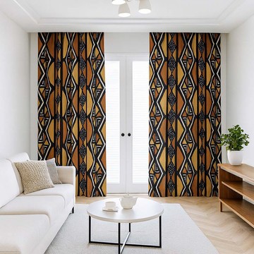 Luxury Brown Blackout Curtain African Mudcloth (Two-Piece) LARGER SIZES AVAILABLE