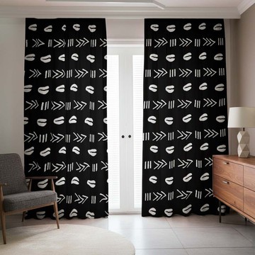 Cowrie Shell Black and White Blackout Curtains (Two-Piece) LARGER SIZES AVAILABLE