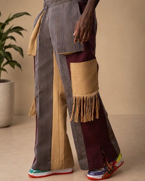Pantalon large color block en Aso Oke