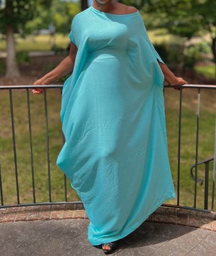 Teal Blue One Shoulder Ruffle Asymmetrical Maxi Kaftan Dress