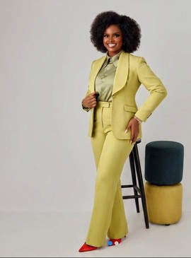 Yellow Blazer with Gold Satin Blouse