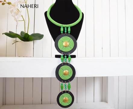 African beaded necklace green jewelry