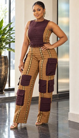 Ensemble de luxe en aso oke deux pièces – marron et bordeaux