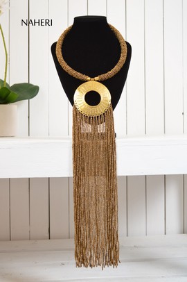 Collier africain à franges marron | Bijoux en perles africaines | Pièce de cou tribal romantique | Cadeau pour elle