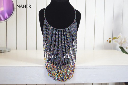 African beaded handmade necklace | Twisted tribal multicolored neck piece | Gift for her