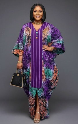 Chic Orange and Black Fringe Kaftan Dress – Statement Style for Any Occasion