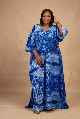 Long  Indigo Adire Kaftan Gown