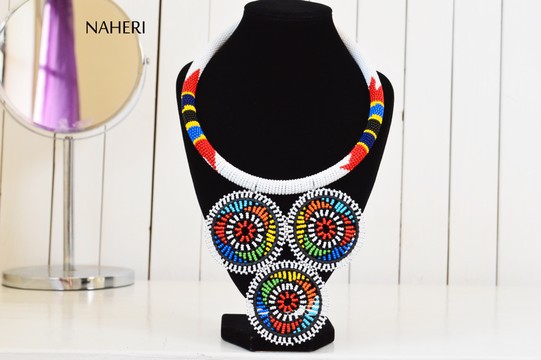 African Maasai Beaded White Necklace | Zulu Beaded Necklace | Tiered &amp; Tribal