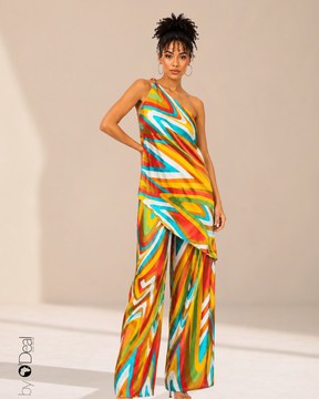 Ensemble pantalon large et sa tunique asymétrique
