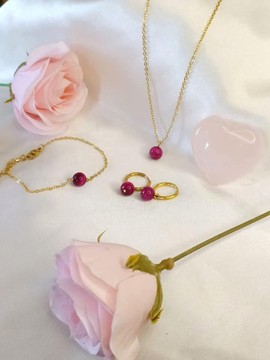 Parures œil de tigre rose 💕: collier, bracelet et boucles d'oreilles/ pierre naturelle/ Madagascar