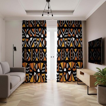Colorful Mudcloth Orange Black Out Curtains (Two-Piece) LARGER SIZES AVAILABLE