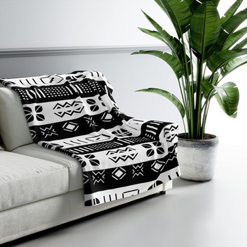 Ethnic Throw Blanket African Mudcloth Black and White (MORE SIZES AVAILABLE)