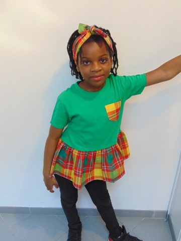 Tee-shirt customisé TUNIQUE-ROBE Fait Main Madras avec Bandeau assorti