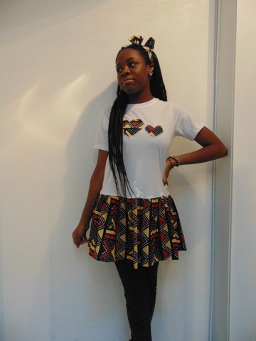 Custom t-shirt TUNIC-DRESS Handmade Wax Bogolan with matching headband