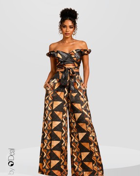 Bogolan silk high-waisted wide-leg pants