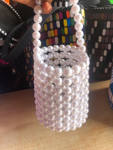 Beaded ladies handbag/ makeup organizing bag/ beaded home decor flower vase