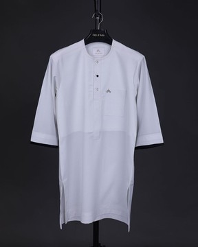 A white, front flap with mixed Swarovski button, velvet cuff details African  kaftan