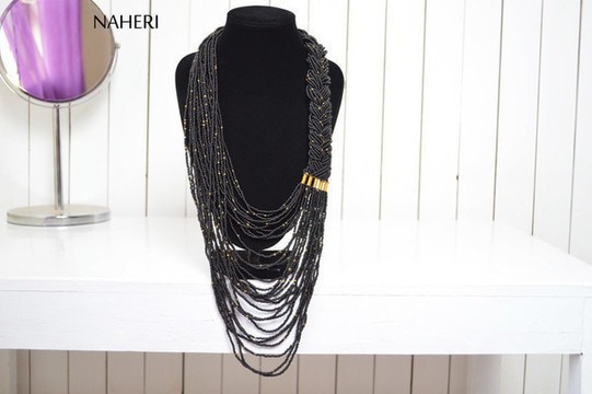 African beaded black necklace | African tribal jewelry | One size fits all