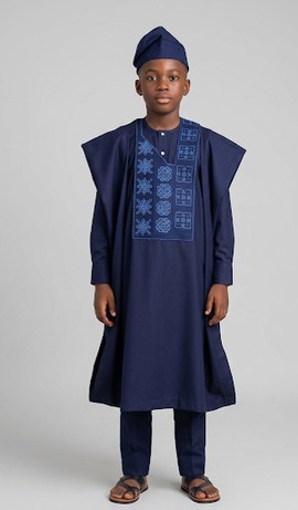 Ensemble Agbada bleu marine pour garçon avec broderie | Tenue 3 pièces