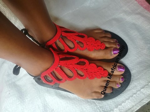 African Maasai Women red gladiator sandals