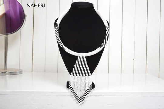 African Maasai White Necklace | Zulu Inspired Beaded Necklace | White Tribal Pendant Jewelry