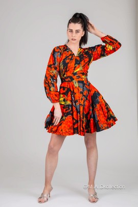 Ogechi Ankara Mini Dress | Orange African Print
