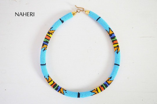 African Beaded Blue Necklace | Tribal Maasai Zulu Handmade African Necklace | Tribal Jewelry