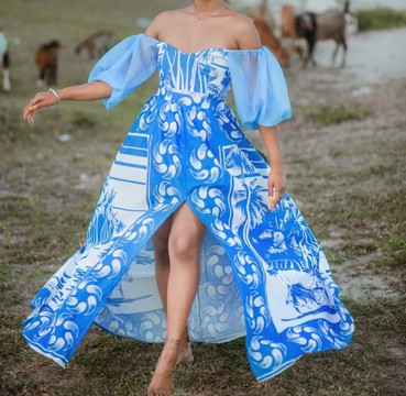 Robe maxi/ robe de fête,soirée,fiançailles,mariage/collection LAMBAOINE/ Madagascar