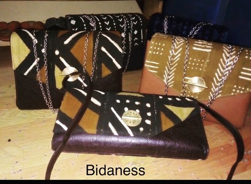 Leather and bogolan handbag