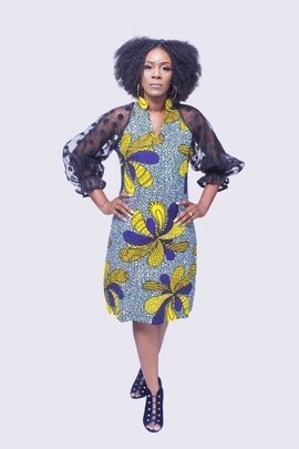African Print and Organza Dress, Ankara Dress,  African Womens Dress, African Dress