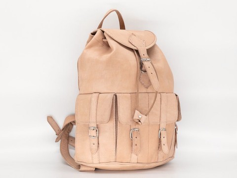 BIG SALE! Genuine Leather Backpack with Red Kilim Handmade by Cuiroma Craftsmen in Morocco