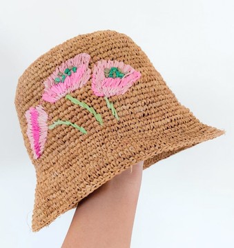 Embroidered raffia hat