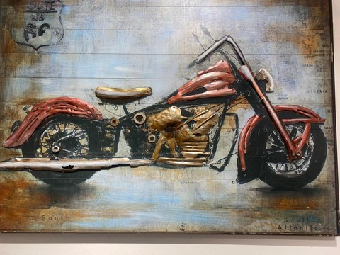 3D Superbike Wall Hanging Sculpture with Adventure Map Artwork – Masculine Home &amp; Office Décor