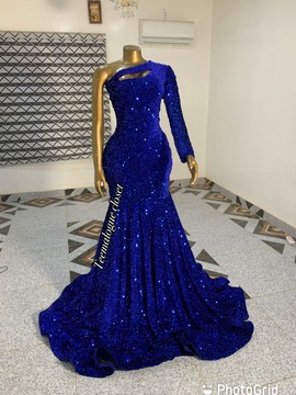 Blue sequins monostrape floor length dress