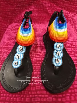 Sandales pour femmes africaines, sandales Massaï, sandales d'été, sandales en cuir perlé, chaussures pour femmes