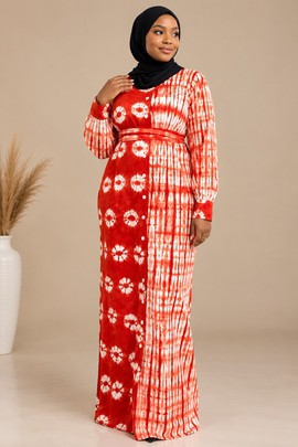 Robe longue tie-dye orange et blanche pour femme