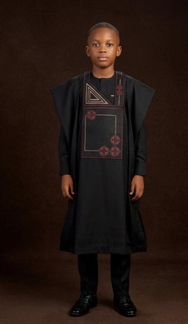 Boys' Black Embroidered Traditional Agbada Set | Native Wear