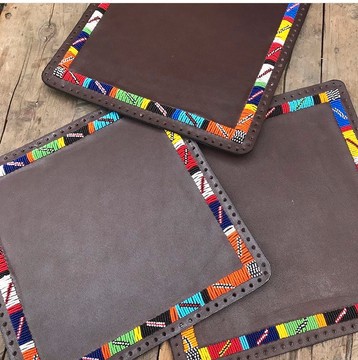 A set of 4 table mats/Beaded leather table mats/ table mats/