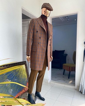 Bespoke reloaded “peaky blinders” men’s windowpane brown 3 piece suit