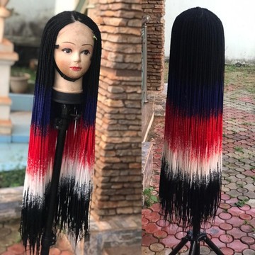 USA Flag Ombre Braids Wig,Box Braids wig,30ches