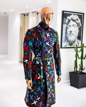 A Charcoal Black “Bikers” leather Jacket with X multicolor