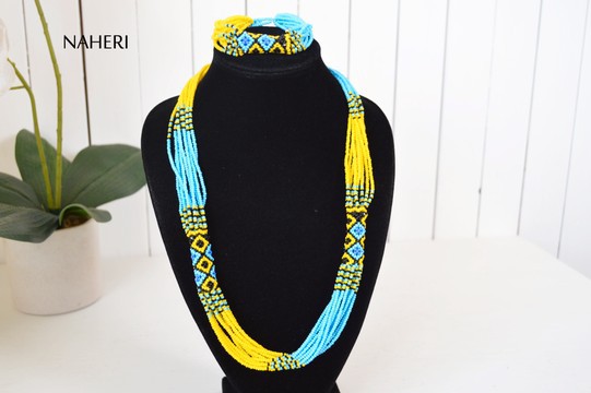 African beaded necklace with matching bracelet | beaded zulu jewelry | African jewelry